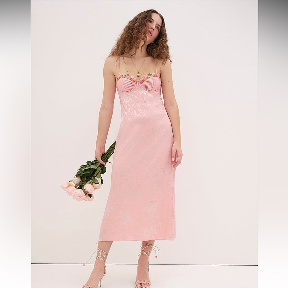 NWT For Love And Lemons Pink Floral Maxi Dress- Small